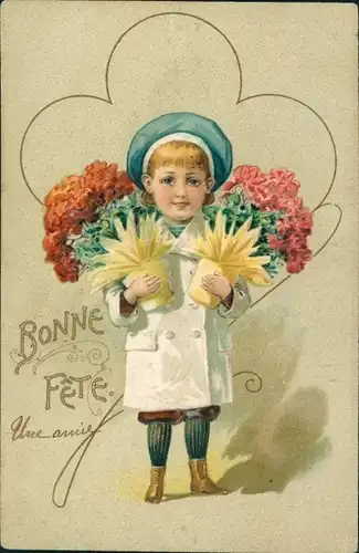 Präge Litho Glückwunsch Geburtstag, Kind mit Blumentöpfen