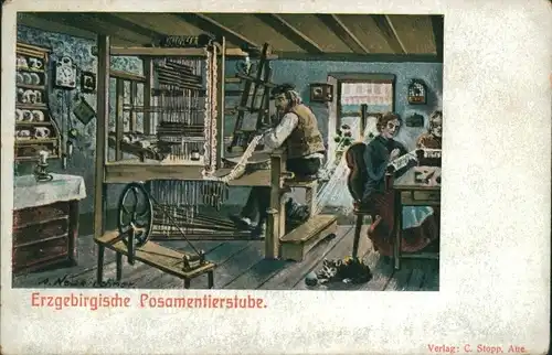 Ak Erzgebirgische Posamentierstube, Webstuhl