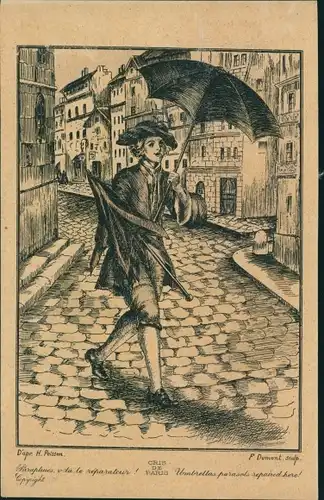 Künstler Ak Dumont, Paris, Regenschirmverkäufer