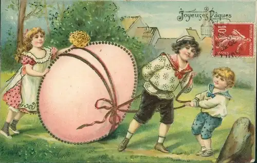 Präge Ak Glückwunsch Ostern, Kinder, Osterei
