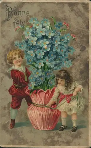Präge Ak Glückwunsch, Kinder, Vergissmeinnicht, Geschenk