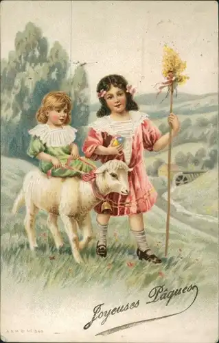 Ak Glückwunsch Ostern, Kinder, Lamm, Osterei