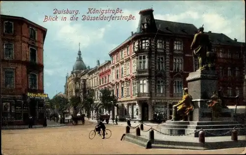 Ak Duisburg im Ruhrgebiet, Königstraße, Düsseldorfer Straße, Denkmal