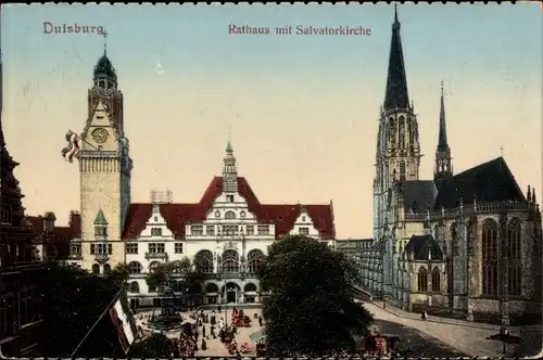 Ak Duisburg im Ruhrgebiet, Rathaus, Salvatorkirche