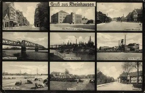 Ak Rheinhausen Duisburg, Zeche Diergardt, Friedrich Alfred Hütte, Bertaplatz, Schulstraße