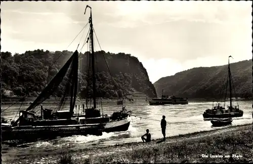 Ak Sankt Goarshausen am Rhein, Loreley, Boote