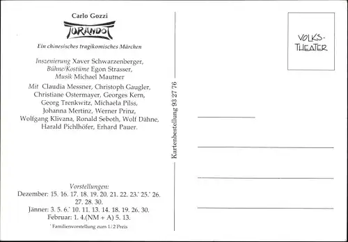 Ak Schauspielerin Claudia Messner, Portrait, Autogramm, Turandot, Volkstheater