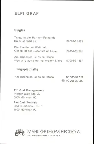 Ak Sängerin Elfi Graf, Portrait, Autogramm, Tango in der Bar von Fernando