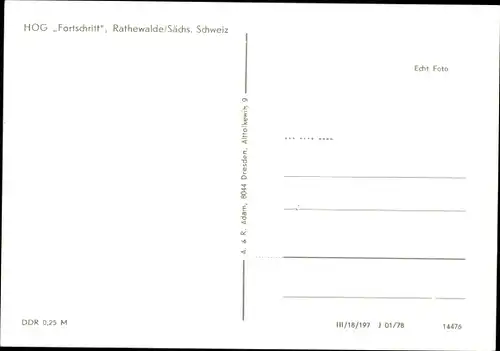 Ak Rathewalde Hohnstein in der Sächsischen Schweiz, HOG Fortschritt, Straßenpartie