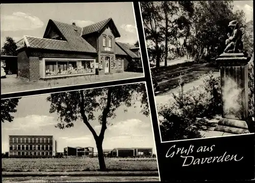 Ak Daverden Langwedel an der Weser, Geschäftshaus, Denkmal, Schule