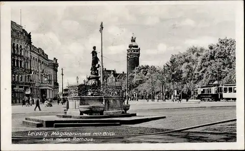 Ak Leipzig in Sachsen, Mägdebrunnen, Neues Rathaus