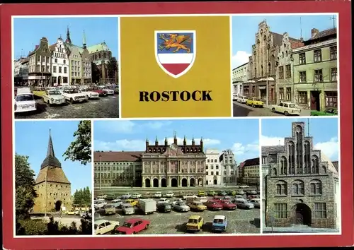 Ak Rostock, Ernst-Thälmann-Platz, Rathaus, Große Wasserstraße, Steintor, Kerkhofhaus