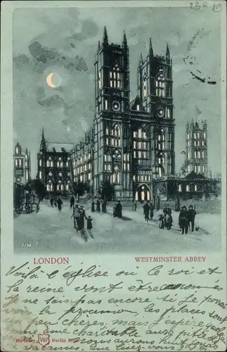 Mondschein Ak City of Westminster London England, Abbey