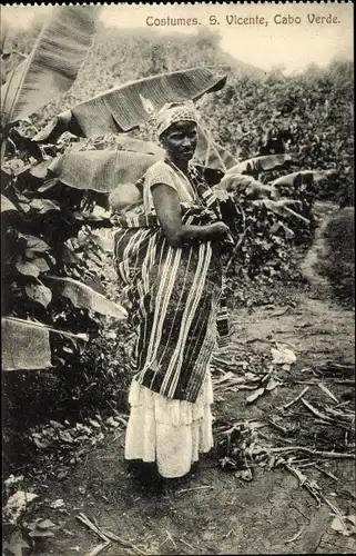 Ak Sao Vicente Kap Verde, Costume, Frau in Volkstracht