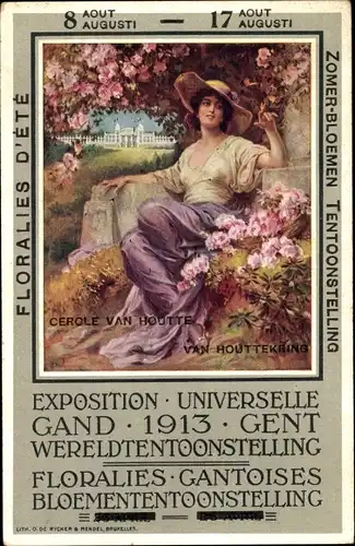 Ak Gand Gent Ostflandern, Exposition Internationale 1913, Floralies, Gantoises, Frau auf einer Wiese