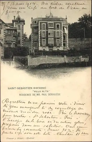 Ak Donostia San Sebastian Baskenland, Villa Alta, Residence De Mr. Paul Dèroulède