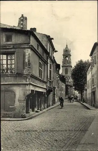 Ak Pont à Mousson Mussenbrück Lothringen Meurthe et Moselle, Eglise Saint-Laurent, Rue Saint-Laurent