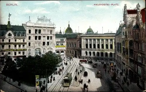 Ak Berlin Mitte, Blick auf den Hausvogtei Platz, Straßenbahn, Leopold Kahn