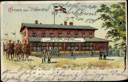 Litho Dallgow Döberitz Havelland, Truppenübungsplatz, Militärkasino, Ludwig Vogel, Soldaten, Husaren