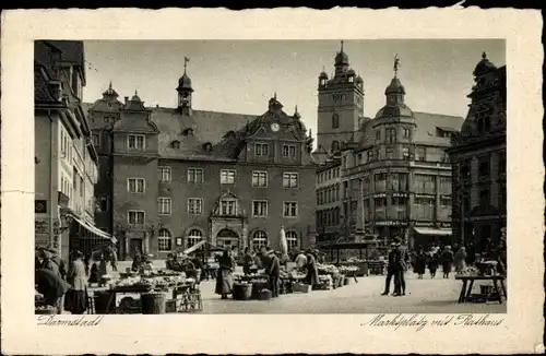 Ak Darmstadt in Hessen, Marktplatz mit Rathaus