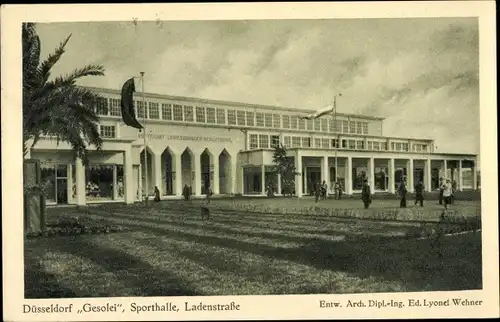 Ak Düsseldorf, Gesolei 1926, Sporthalle, Ladenstraße