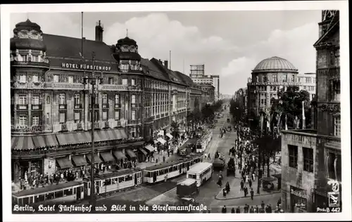 Ak Berlin Tiergarten, Hotel Der Fürstenhof, Stresemannstraße, Straßenbahn