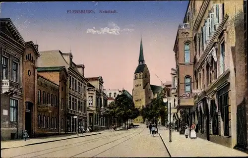 Ak Flensburg, Neustadt, Straßenpartie, Kirche