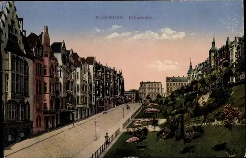 Ak Flensburg, Wohnhäuser in der Tosbystraße, Park