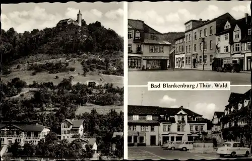 Ak Bad Blankenburg in Thüringen, Panorama, Teilansicht, Burg, Parkplatz