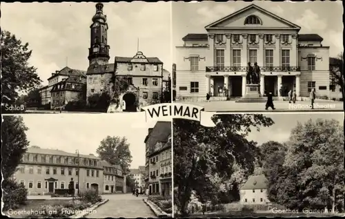 Ak Weimar in Thüringen, Goethes Gartenhaus, Nationaltheater, Schloss