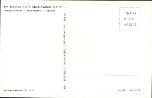 Ak Saale Orla Kreis, Bleilochtalsperre, Heinrichstein, Saaletalsperre, Mariensteinblick