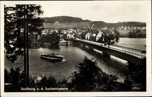 Ak Saalburg Ebersdorf in Thüringen, Saaletalsperre, Brücke, Boot