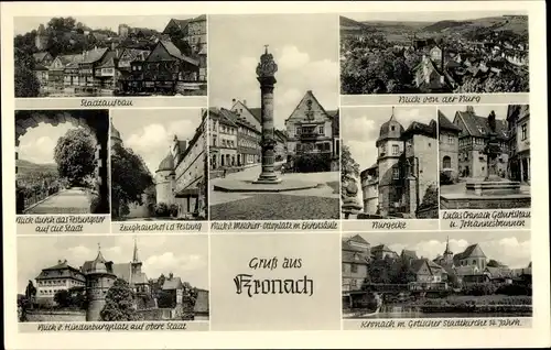 Ak Kronach in Oberfranken, Stadtkirche, Burgecke, Zeughaushof, Blick auf Stadt durch Festungstor