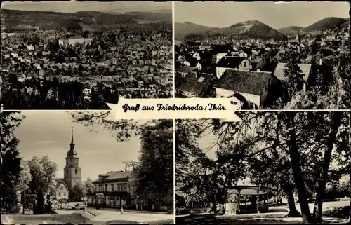 Ak Friedrichroda im Thüringer Wald Panorama, Teilansicht, Kirche, Pavillon