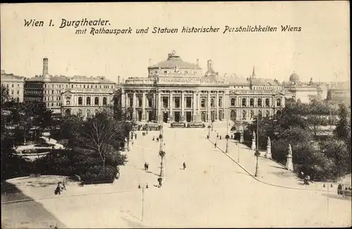 Ak Wien 1 Innere Stadt, Burgtheater mit Rathauspark und Statuen