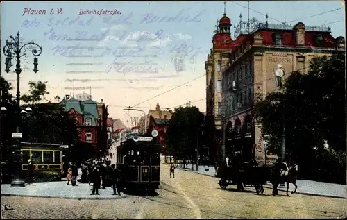 Ak Plauen im Vogtland, Bahnhofstraße, Straßenbahn