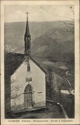 Ak Vianden Luxemburg, Biwelsermühle, Kirche