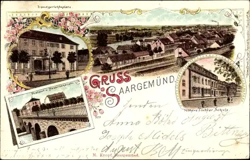 Litho Saargemünd Sarreguemines Lothringen Moselle, Landgerichtsplatz, Postamt