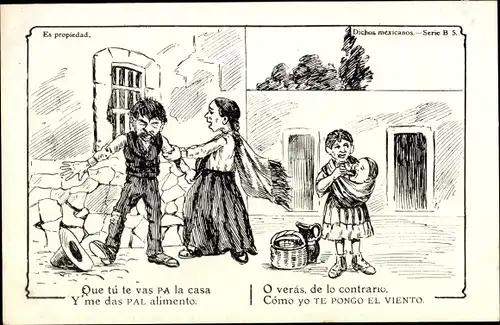 Künstler Ak Mexiko, Es propriedad, Dichos mexicanos, Familienszene