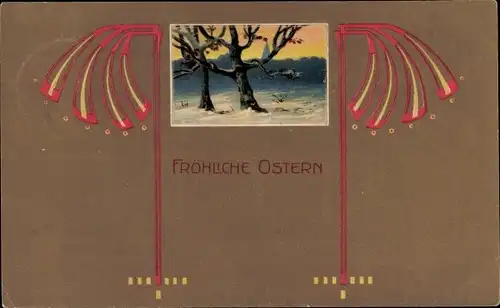 Präge Ak Glückwunsch Ostern, Bäume, Schnee, Winter