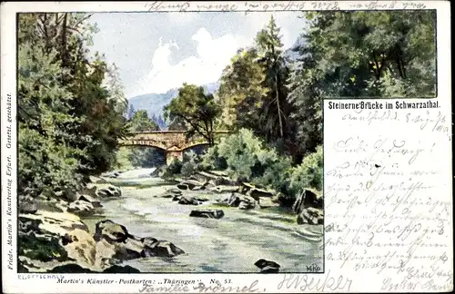 Künstler Litho Steinerne Brücke im Schwarzathal