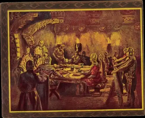 Sammelbild Das Nibelungen-Lied, V. Fries, Der Nibelungen Not, Burgunden bei Etzel zu Gast