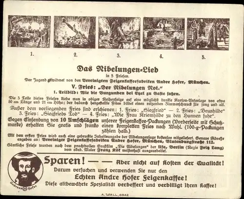 Sammelbild Das Nibelungen-Lied, V. Fries, Der Nibelungen Not, Burgunden bei Etzel zu Gast