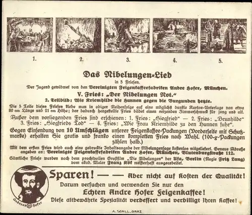 Sammelbild Das Nibelungen-Lied, V. Fries, Der Nibelungen Not, Kriemhild hetzt Hunnen gegen Burgunden