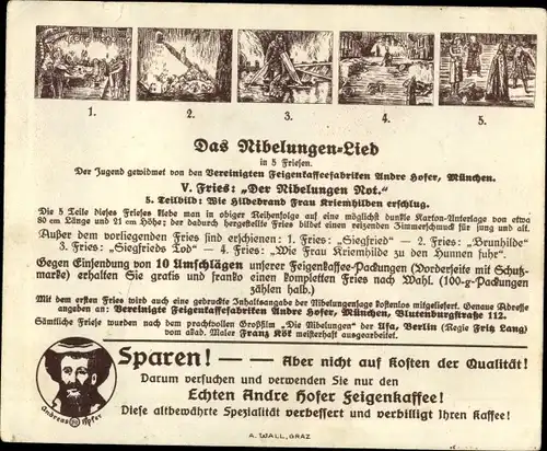 Sammelbild Das Nibelungen-Lied, V. Fries, Der Nibelungen Not, Hildebrand erschlägt Kriemhild