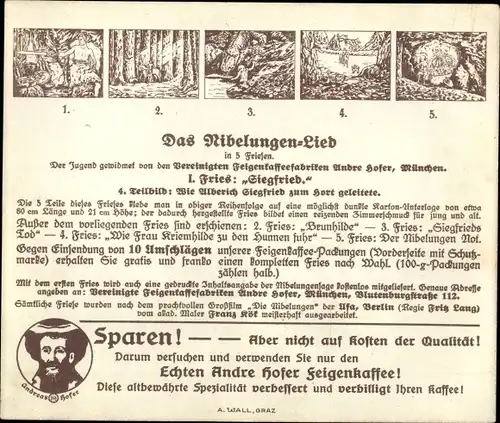 Sammelbild Das Nibelungen-Lied, I. Fries, Siegfried, Alberich geleitet Siegfried zum Hort