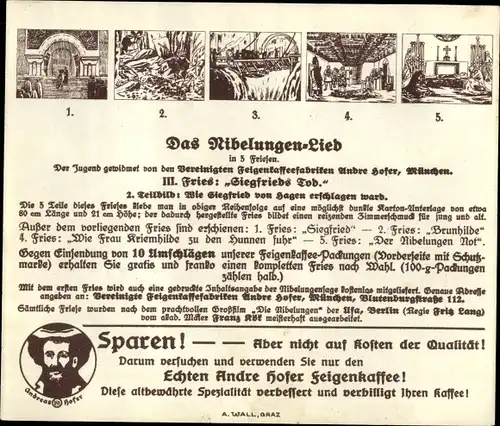 Sammelbild Das Nibelungen-Lied, III. Fries, Siegfrieds Tod, Wie Siegfried von Hagen erschlagen ward