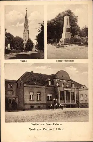Ak Paaren im Glien Schönwalde Glien Havelland, Kirche, Kriegerdenkmal, Gasthof