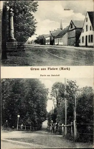 Ak Flatow Kremmen in der Mark, Straße, Am Bahnhof