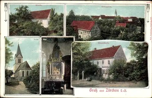 Ak Zürchau Nobitz Altenburger Land, Schule, Kirche, Gasthof